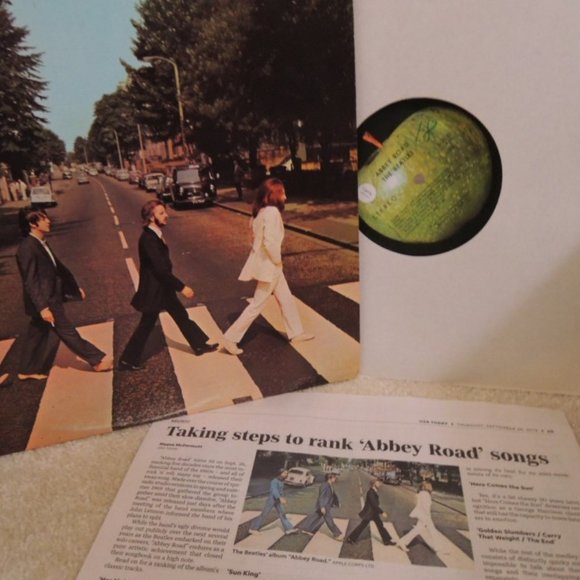 Beatles Abbey Road Vinyl LP 1969 + Newspaper Article Ranking Abbey Road Songs - Picture 5 of 10